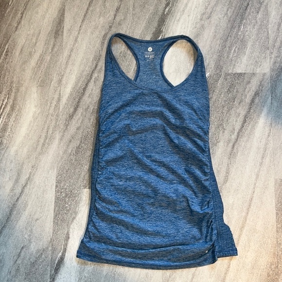 Fitted Old Navy blue & grey marl workout tank ruched sides size Medium - Picture 2 of 12